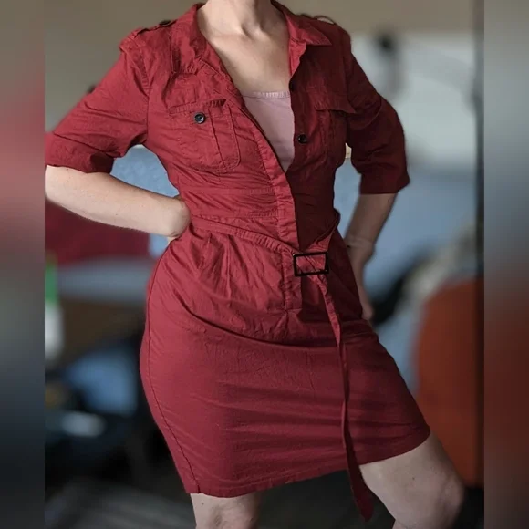Hawksley brand, ladies Lg (fits like a small) wine coloured shirt dress,… - Picture 1 of 14